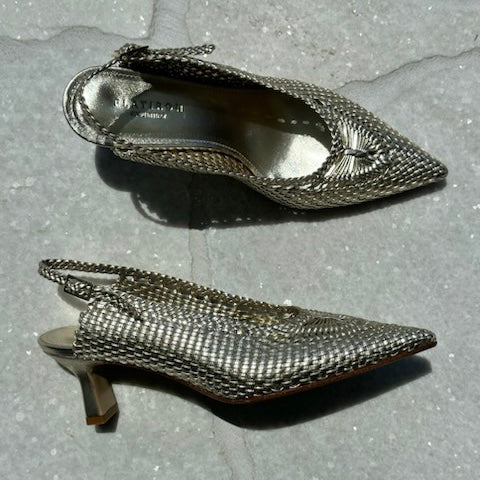 Hand Woven Slingback Metallic Gold