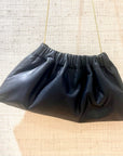 Ruched Shoulder Bag Black Leather