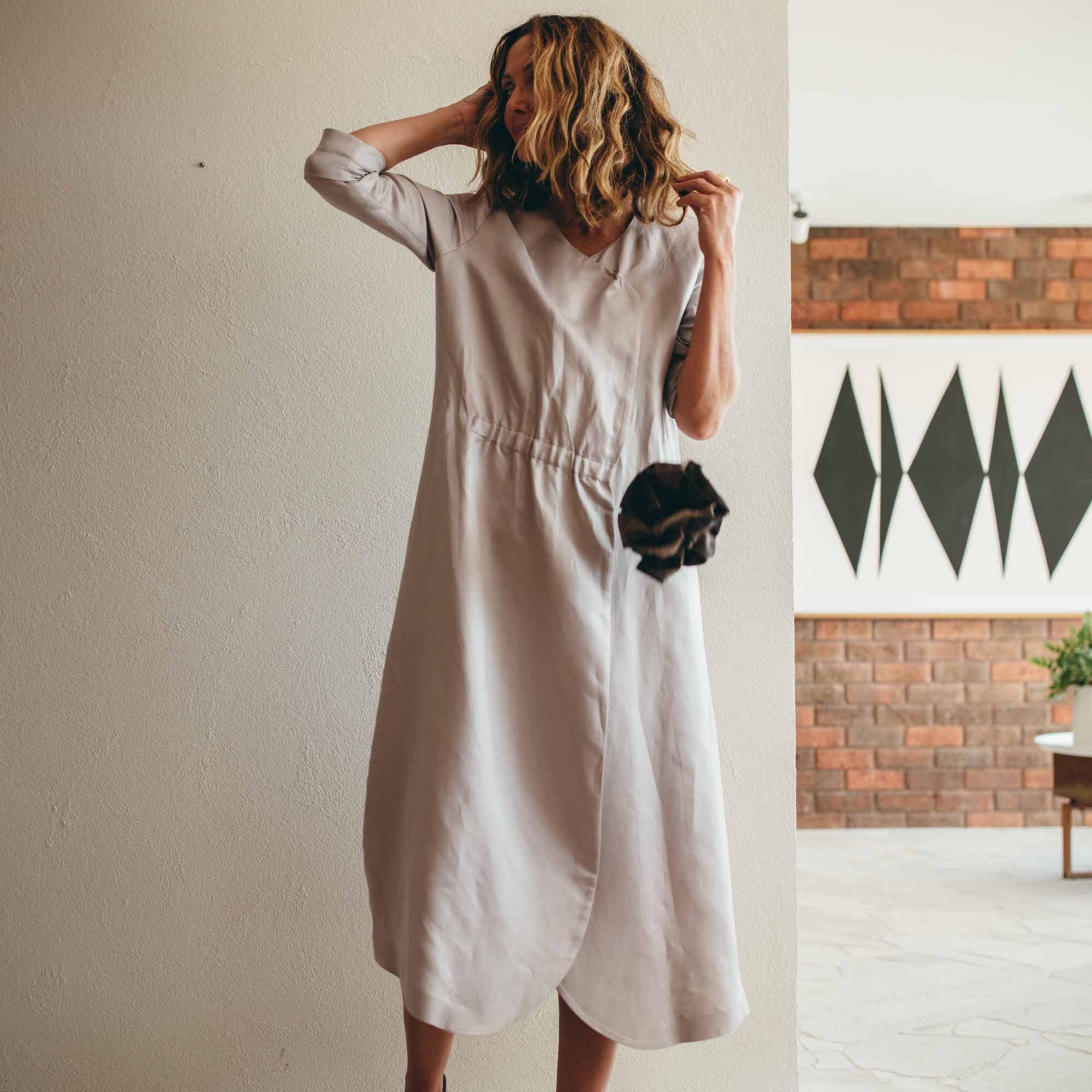 Hepburn Dress Silver Linen