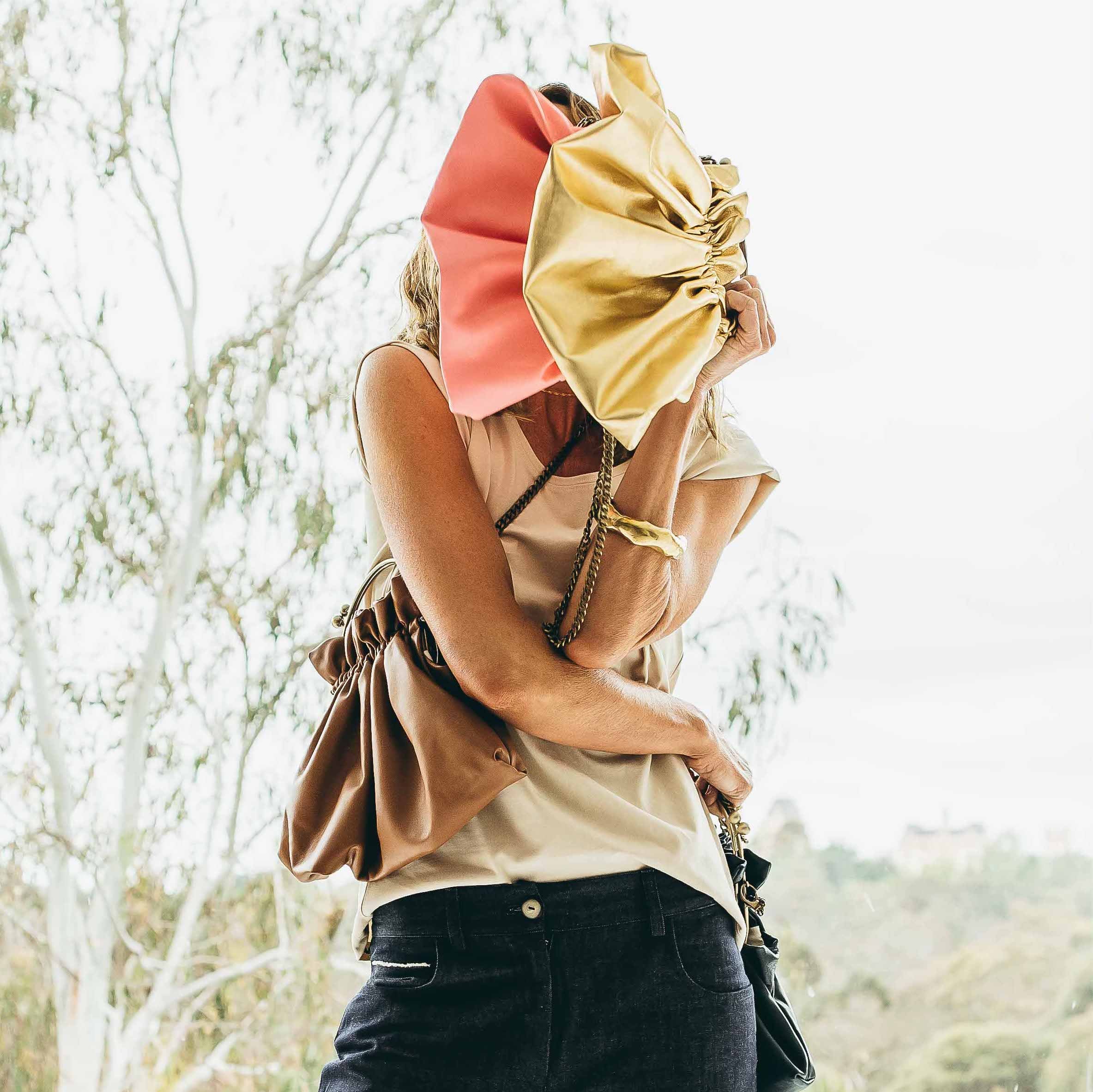 Ruched Clutch Leather