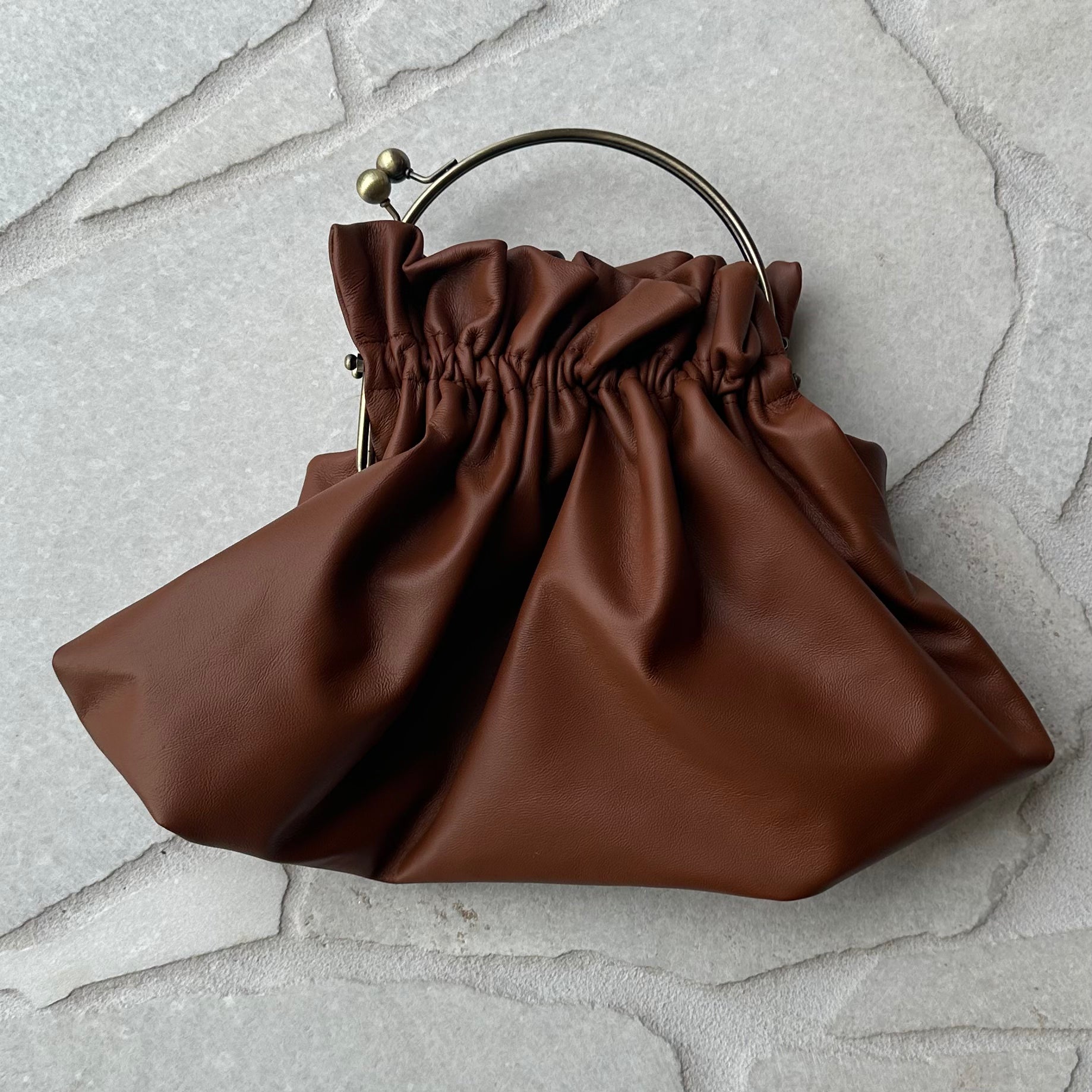 Ruched Clutch Leather