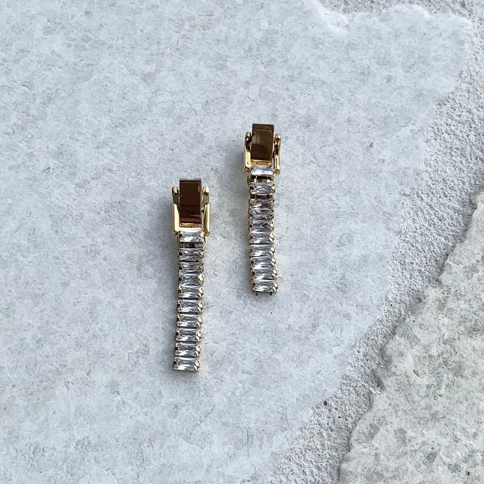 A R Deco Diamanté Latch Earrings