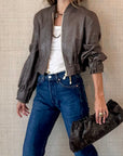 Linen Sparkle Bomber Chocolate