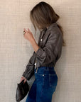 Linen Sparkle Bomber Chocolate