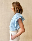 Lost In Love Top - Ice Blue coated linen