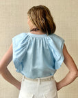 Lost In Love Top - Ice Blue coated linen