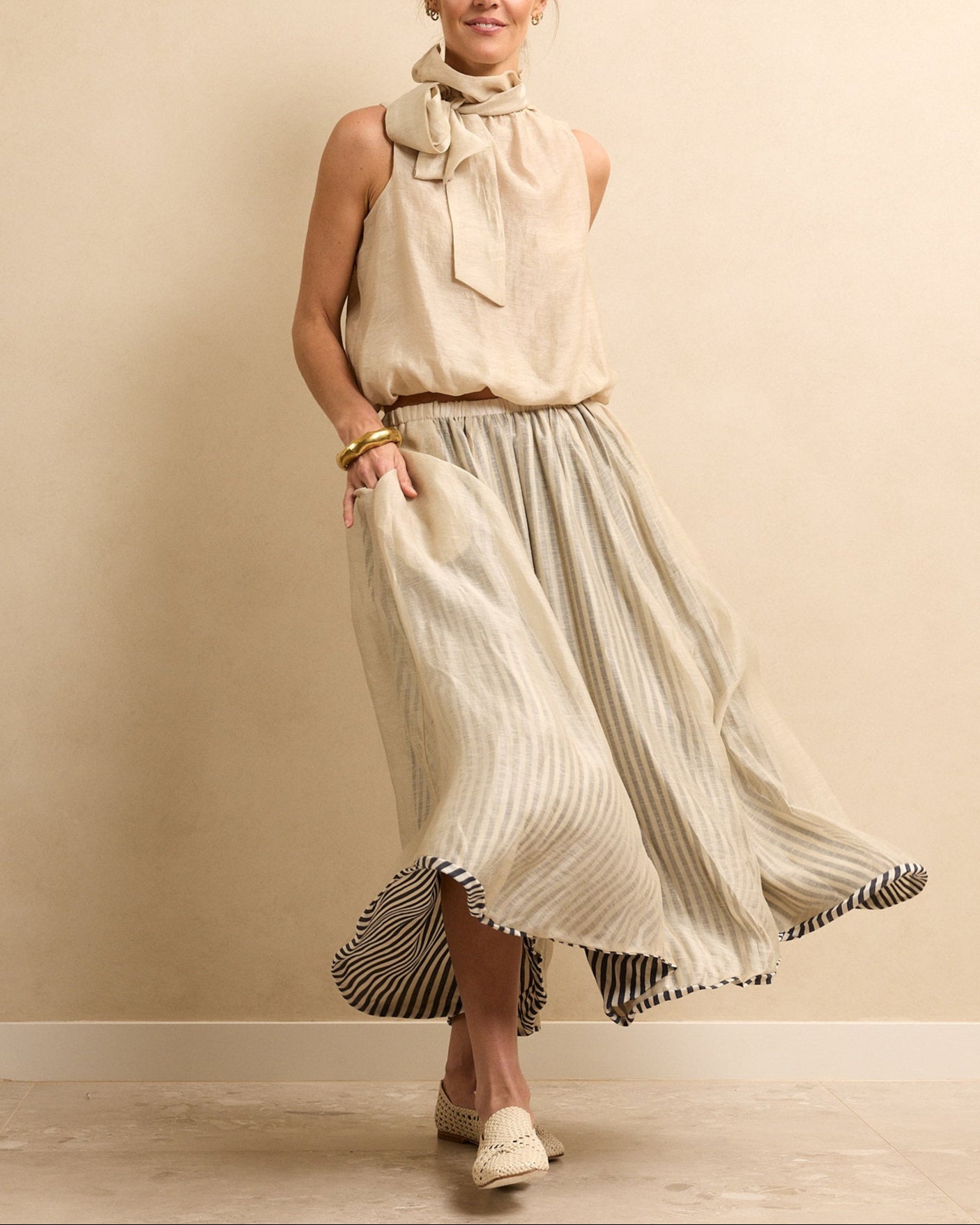 Petal Skirt Natural/Navy Stripe