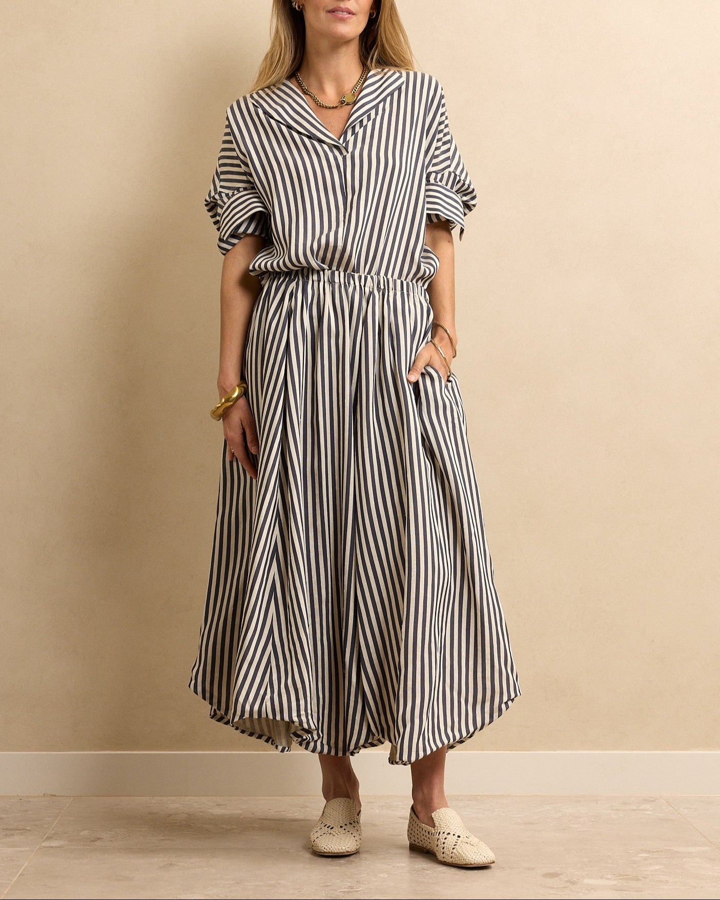 Petal Skirt Natural/Navy Stripe