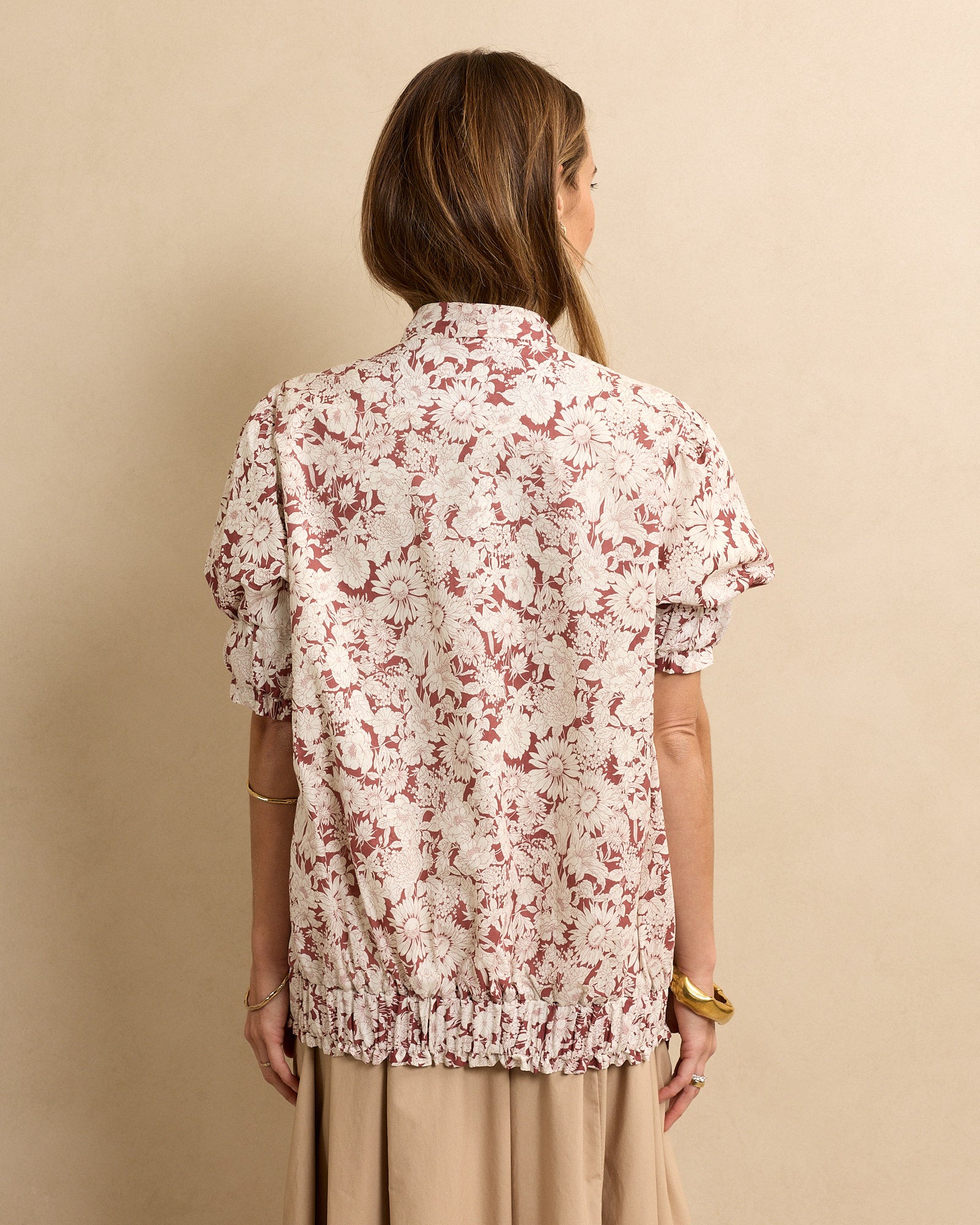 Short Sleeve Bomber Rust Floral