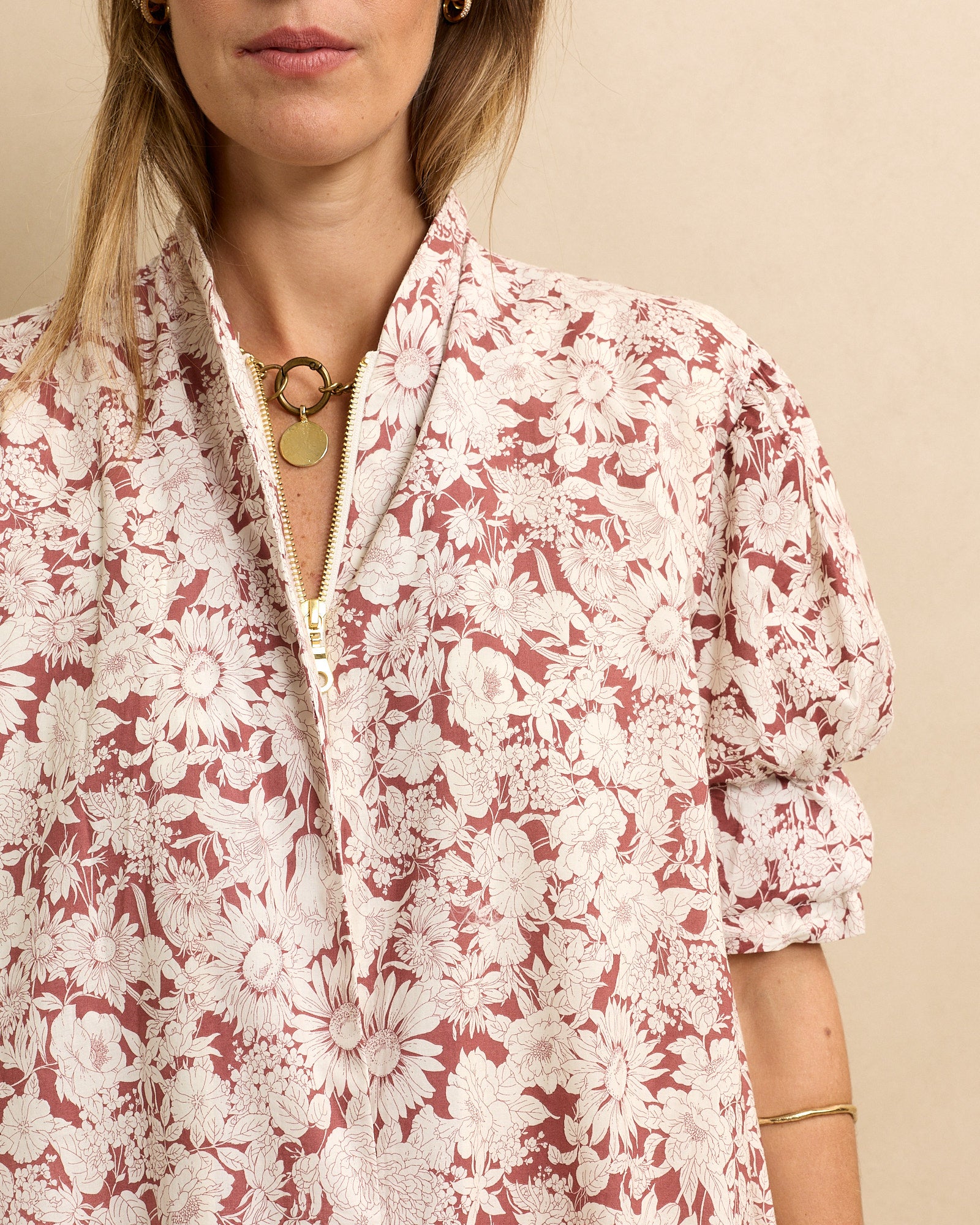 Short Sleeve Bomber Rust Floral