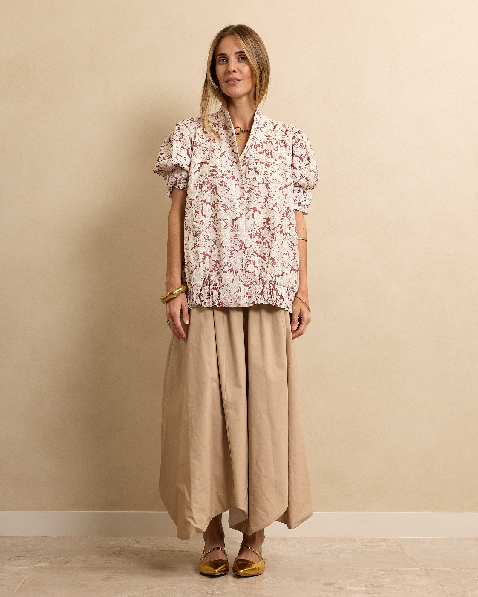 Short Sleeve Bomber Rust Floral