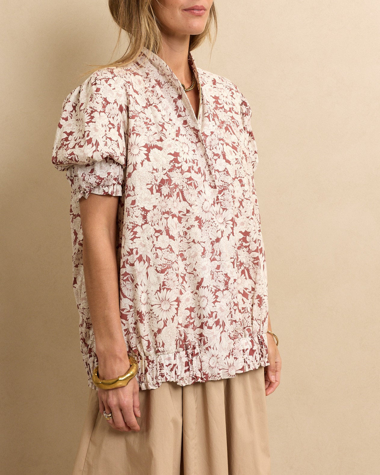 Short Sleeve Bomber Rust Floral