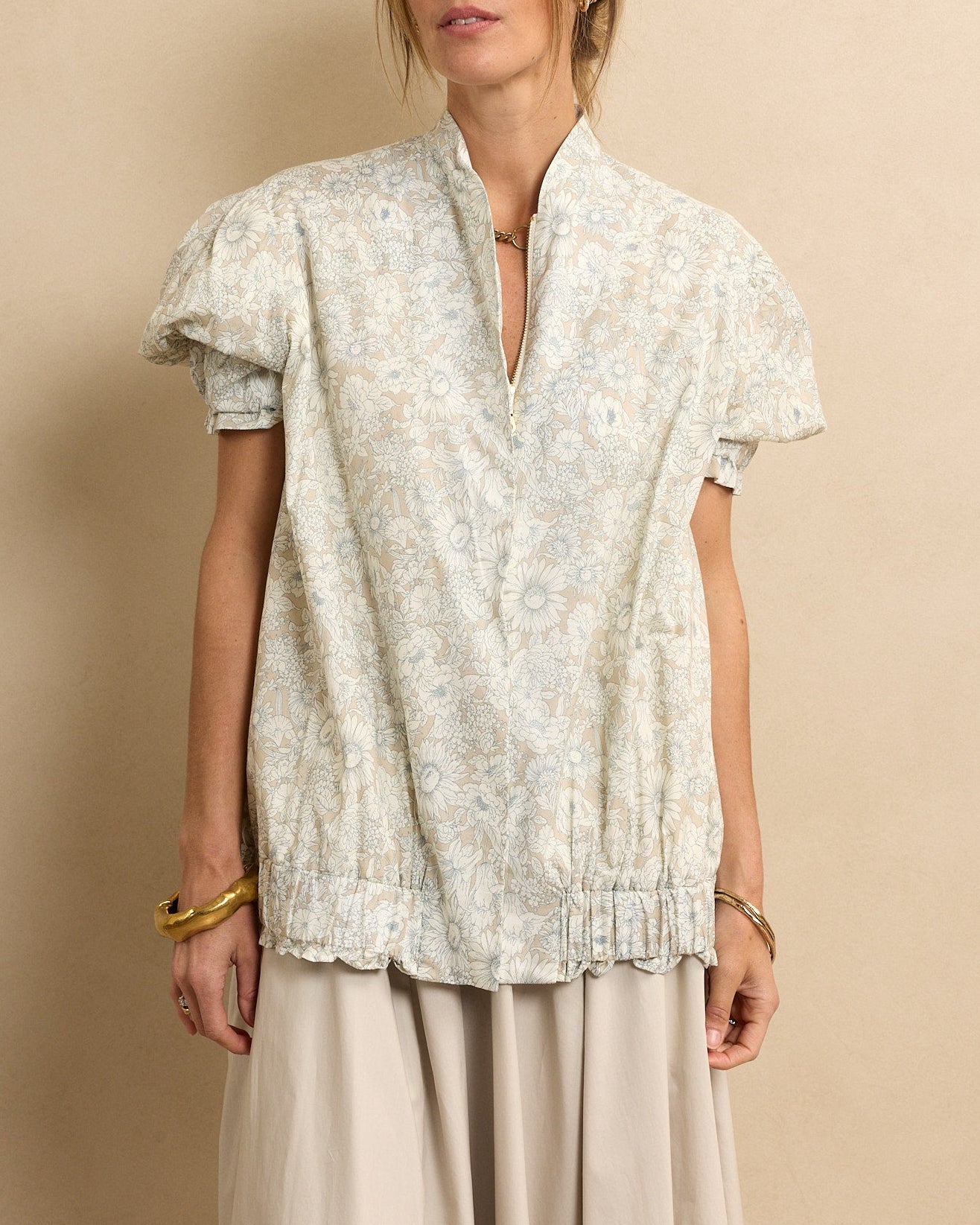 Short Sleeve Bomber Sage Floral
