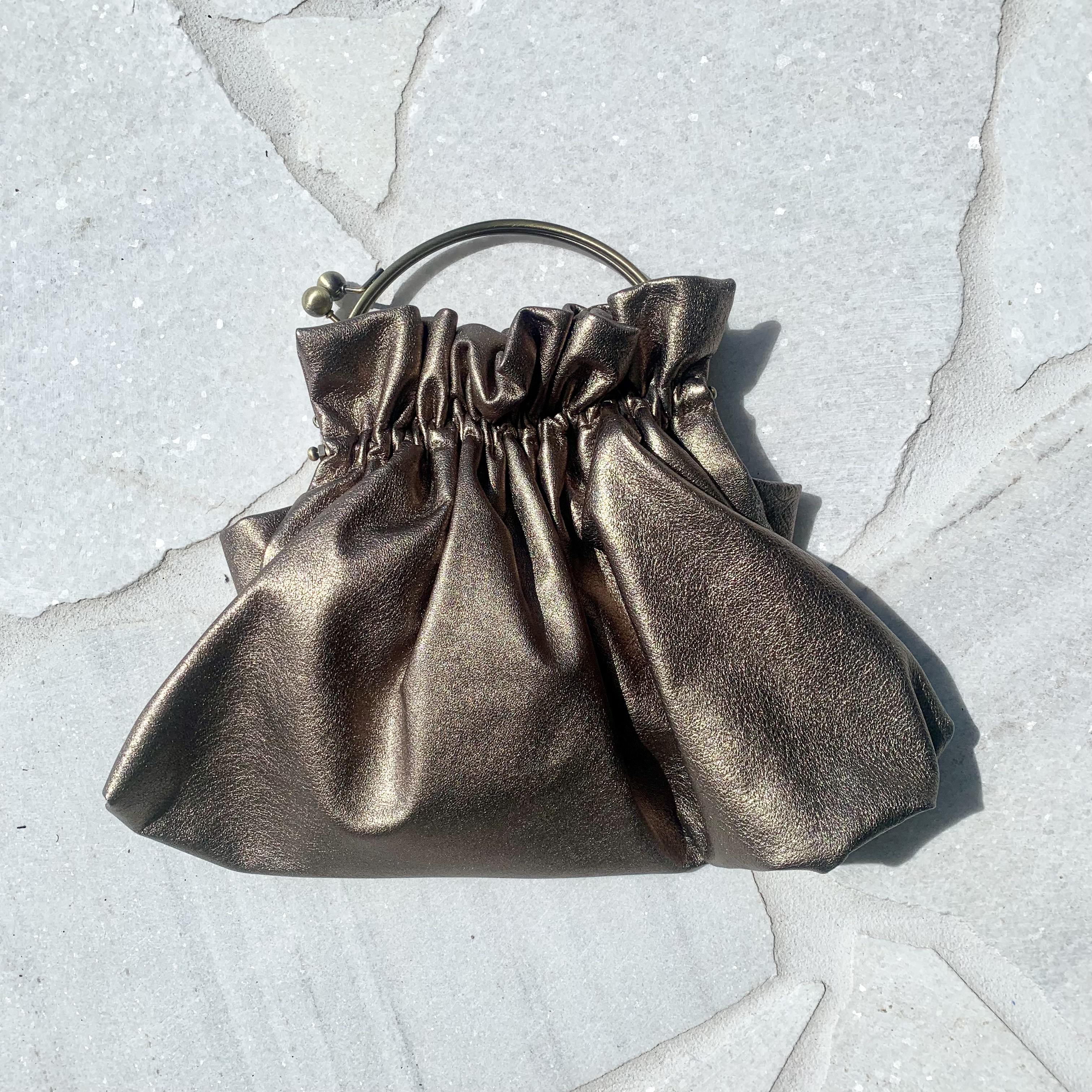 Ruched Clutch Metallic Leather